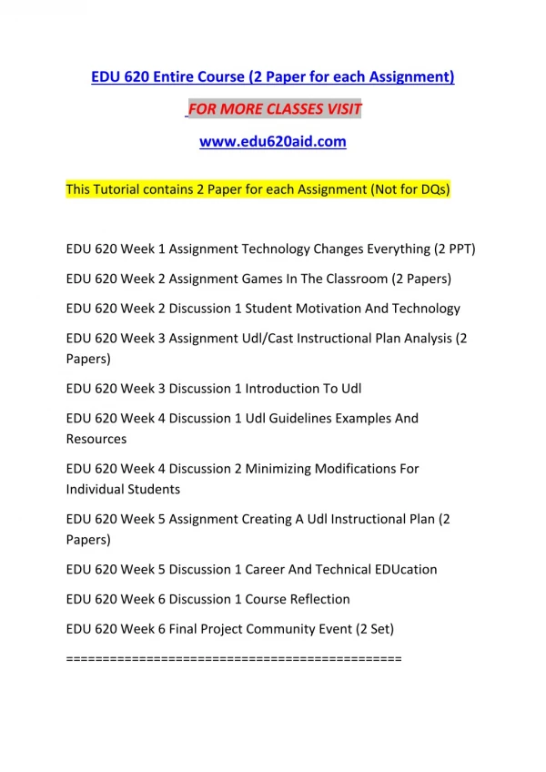 EDU 620 AID Introduction Education--edu620aid.com