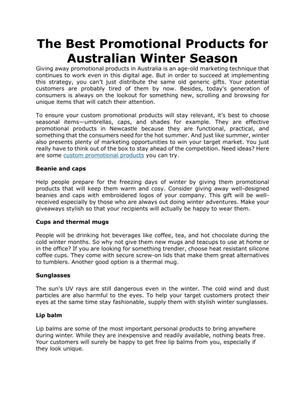 The Best Promotional Products for Australian Winter Season