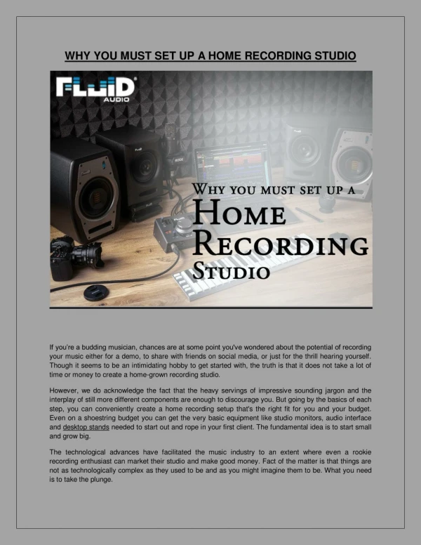 WHY YOU MUST SET UP A HOME RECORDING STUDIO