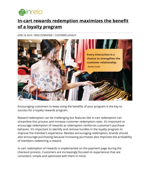 In-Cart Rewards Redemption maximizes the benefit of a Loyalty Program