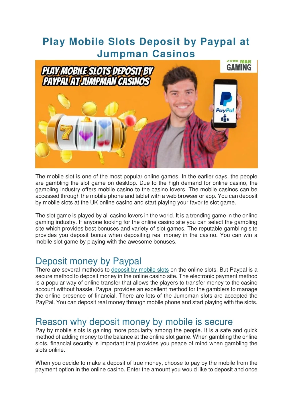 play mobile slots deposit by paypal at jumpman