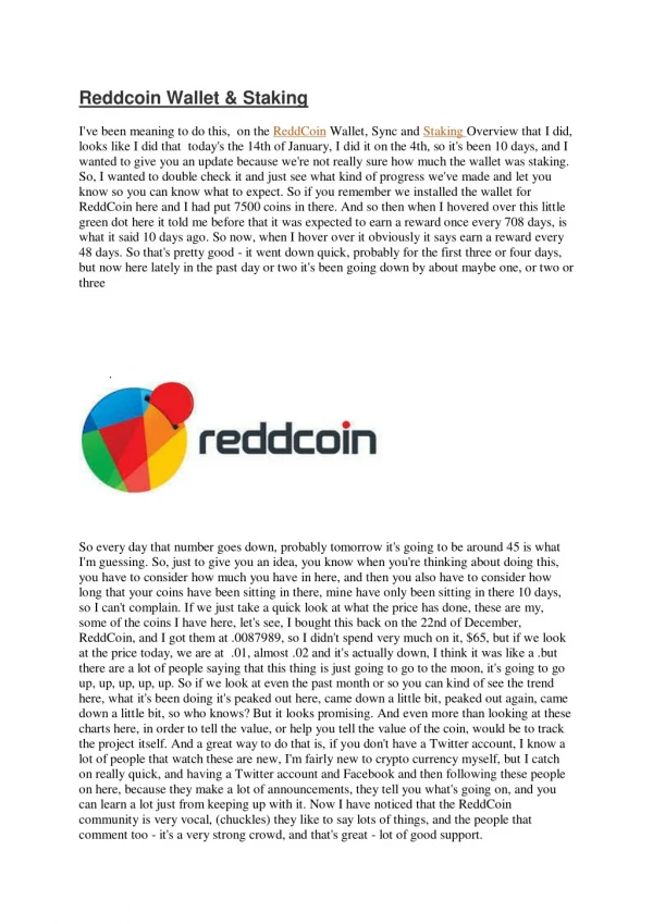 Reddcoin Wallet & Staking