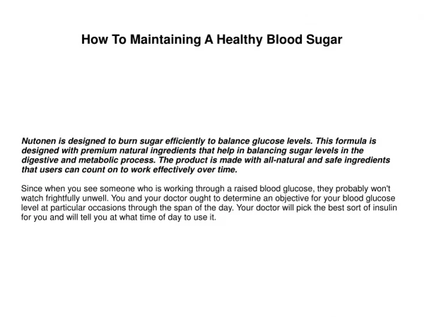 How To Maintaining A Healthy Blood Sugar