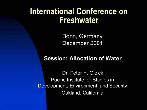 International Conference on Freshwater