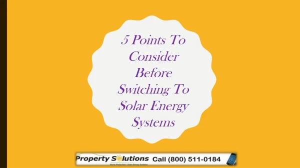 5 Points To Consider Before Switching To Solar Energy Systems