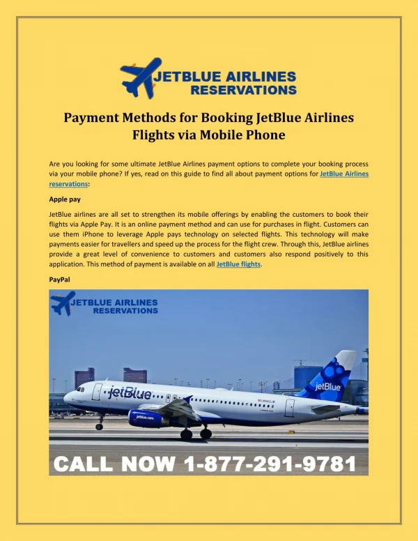 Payment Methods for Booking JetBlue Airlines Flights via Mobile Phone