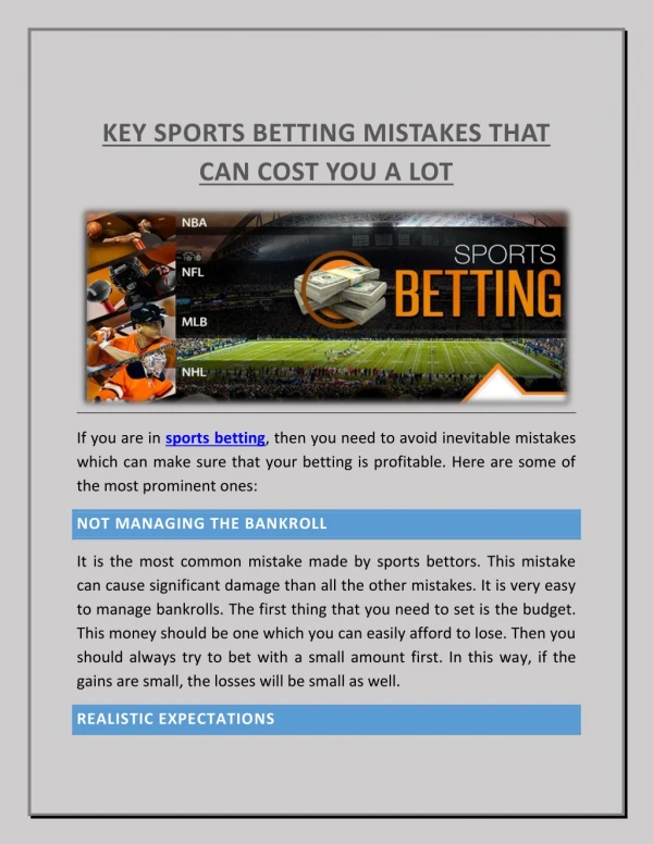 KEY SPORTS BETTING MISTAKES THAT CAN COST YOU A LOT