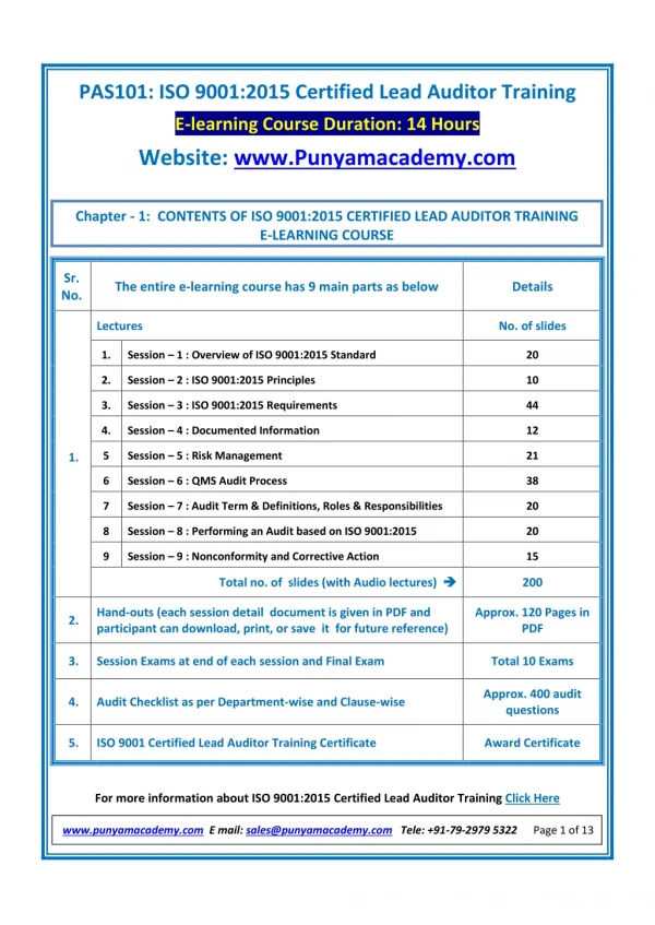 ISO 9001:2015 Lead Auditor Training by punyamacademy.com