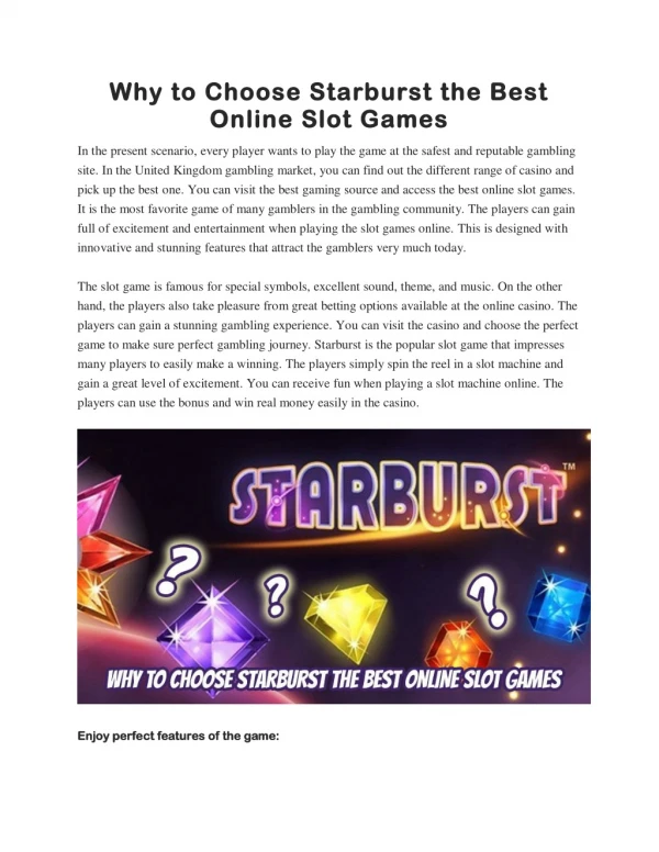 Why to Choose Starburst the Best Online Slot Games