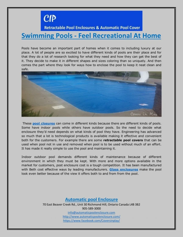 Swimming Pools - Feel Recreational At Home