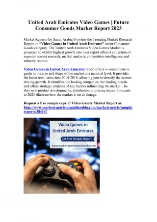 United Arab Emirates Video Games | Future Consumer Goods Market Report 2023