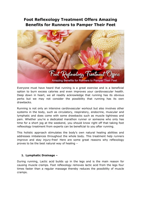 Foot Reflexology Treatment Offers Amazing Benefits for Runners to Pamper Their Feet