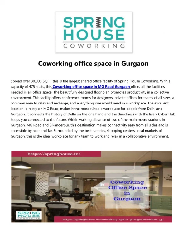 coworking space IN MG road Gurgaon