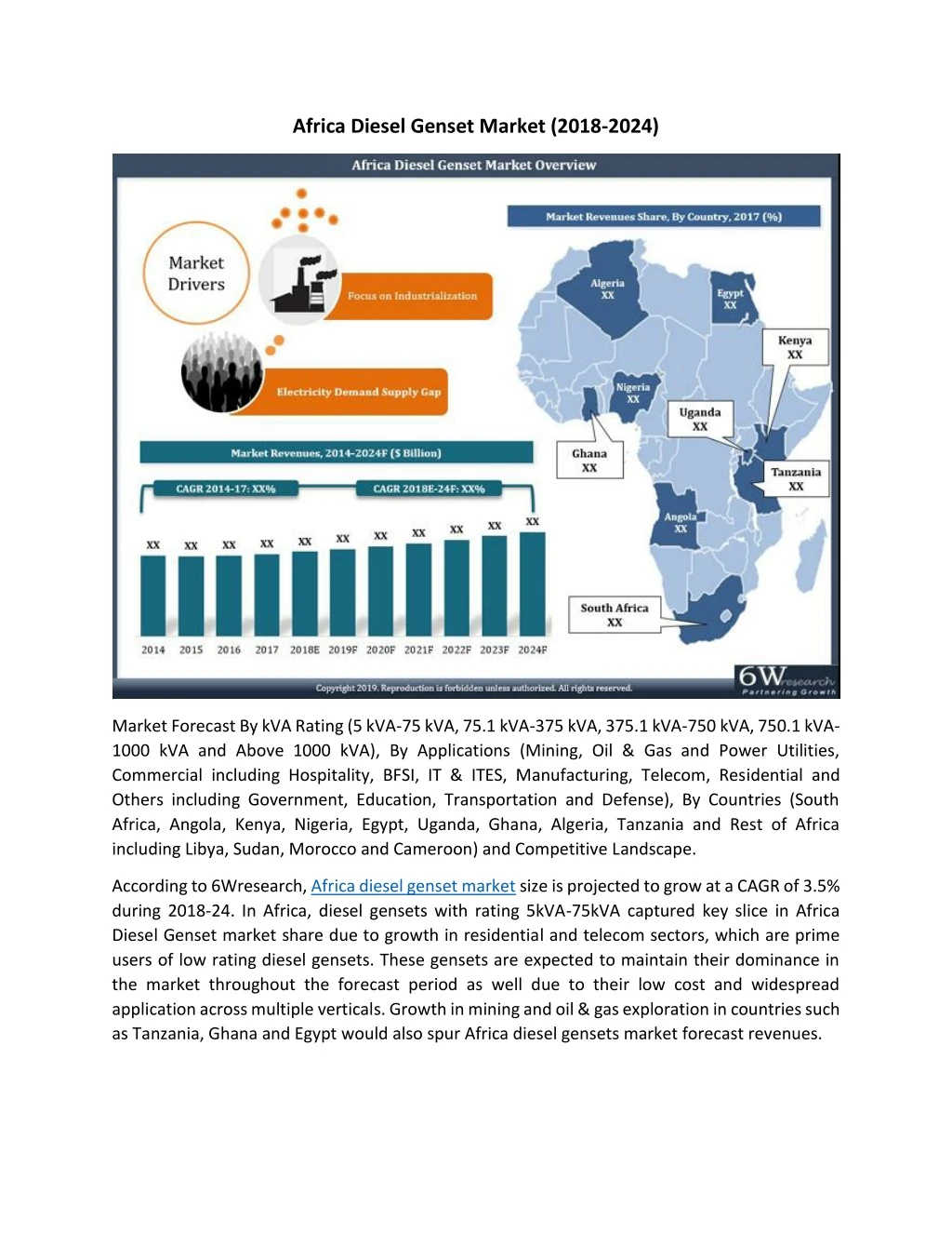 africa diesel genset market 2018 2024