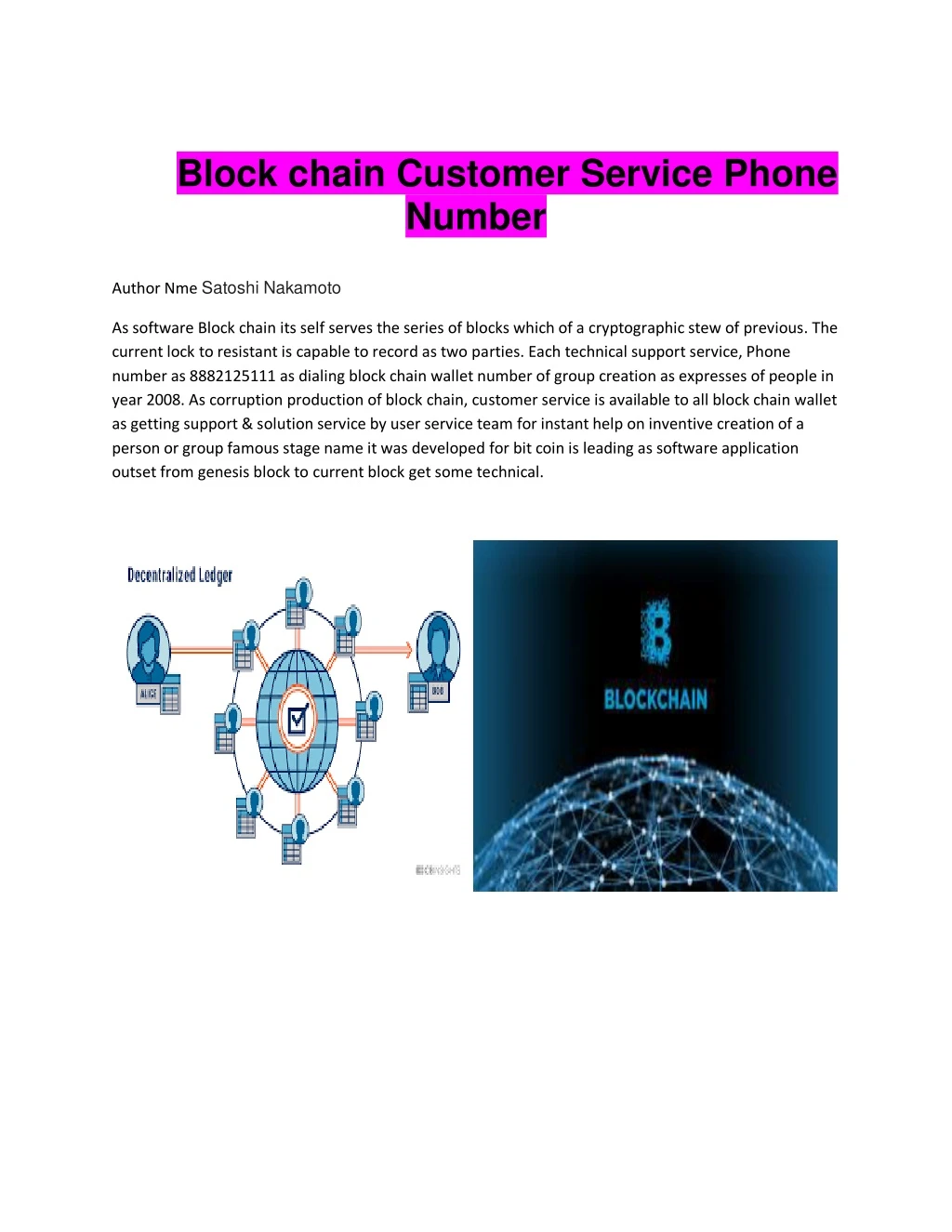 block chain customer service phone number