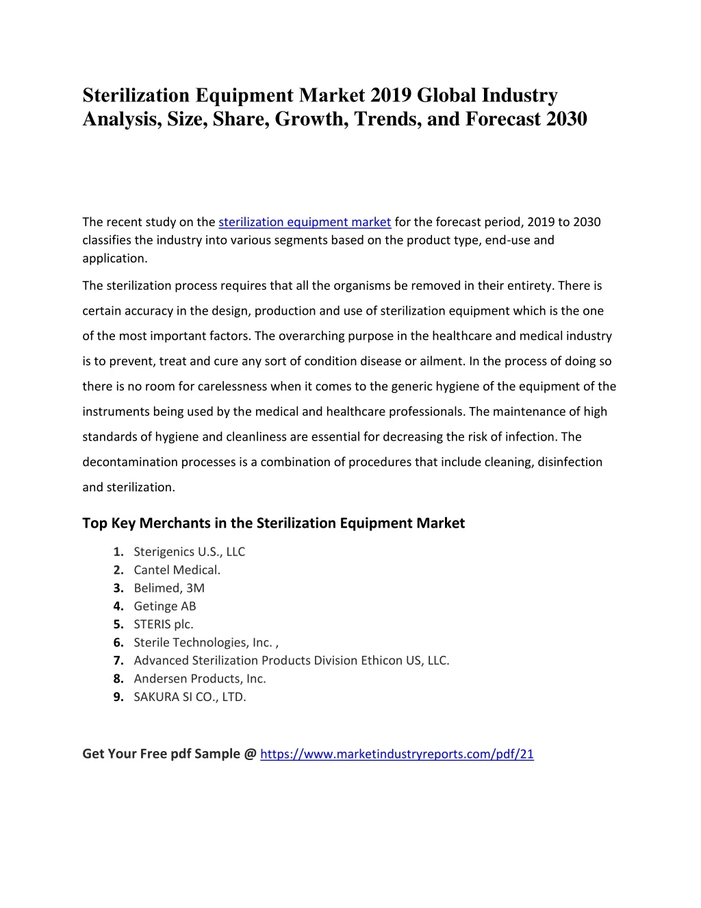 sterilization equipment market 2019 global