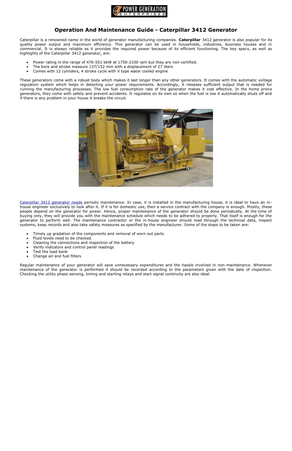 operation and maintenance guide caterpillar 3412