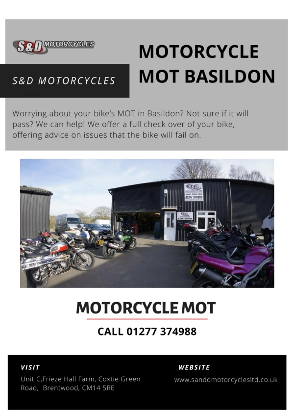 Motorcycle MOT Basildon, Essex