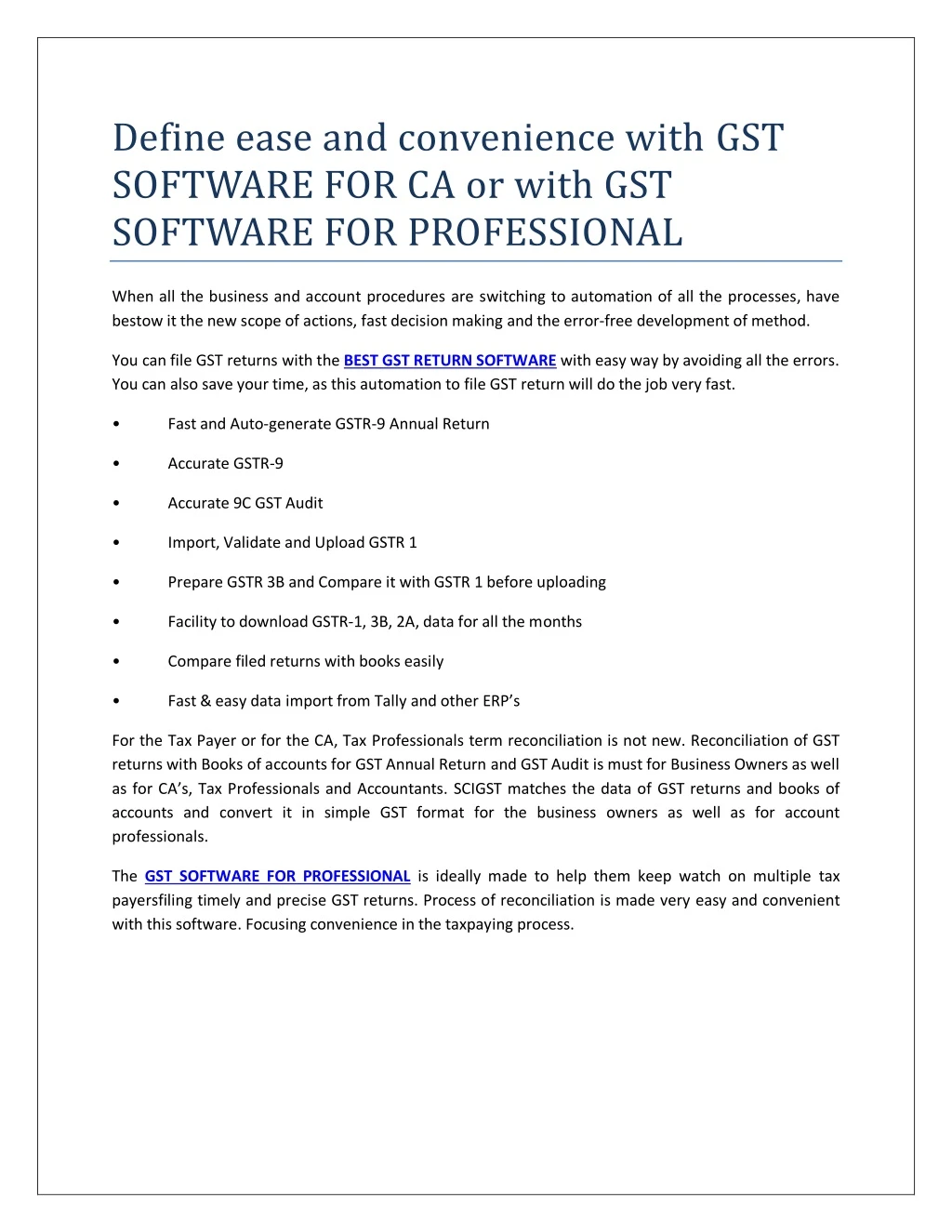 define ease and convenience with gst software