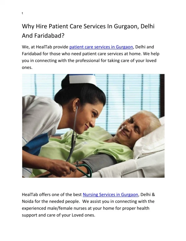 Why Hire Patient Care Services In Gurgaon, Delhi And Faridabad?