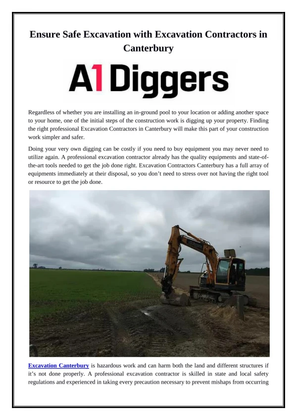 Ensure Safe Excavation with Excavation Contractors in Canterbury