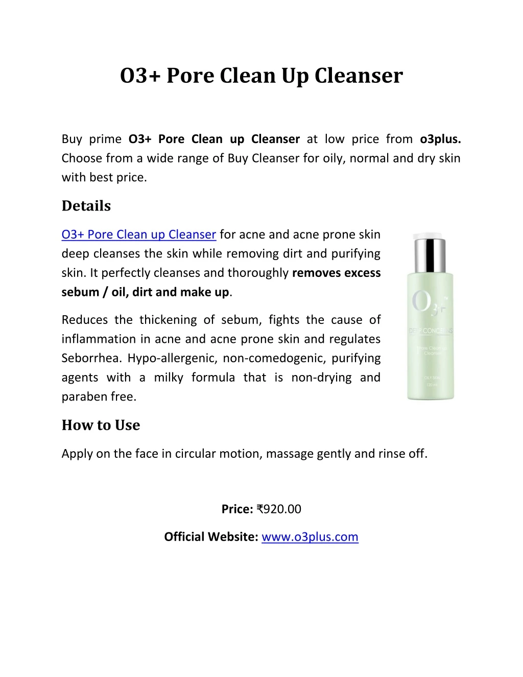 o3 pore clean up cleanser