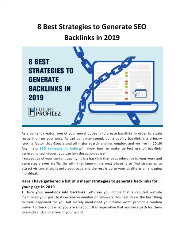 8 Best Strategies to Generate SEO Backlinks in 2019