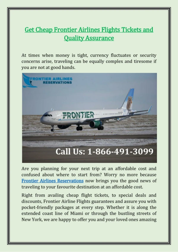 Get Cheap Frontier Airlines Flights Tickets and Quality Assurance