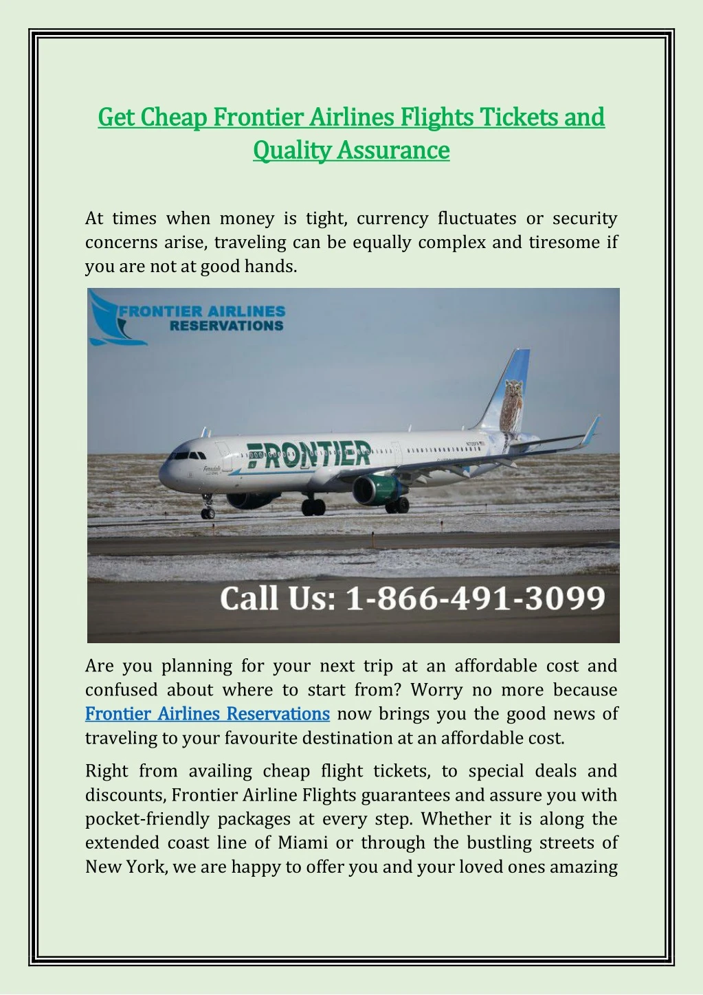 PPT - Get Cheap Frontier Airlines Flights Tickets and Quality Assurance ...