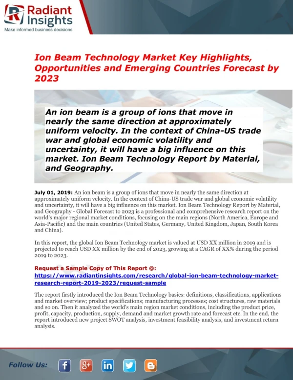 Global Ion Beam Technology Market Foreseen to Grow Exponentially over 2023