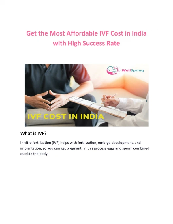 Get the Most Affordable IVF Cost in India with High Success Rate