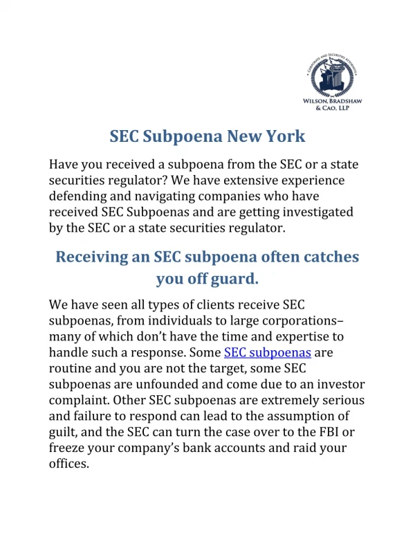 SEC Subpoena New York