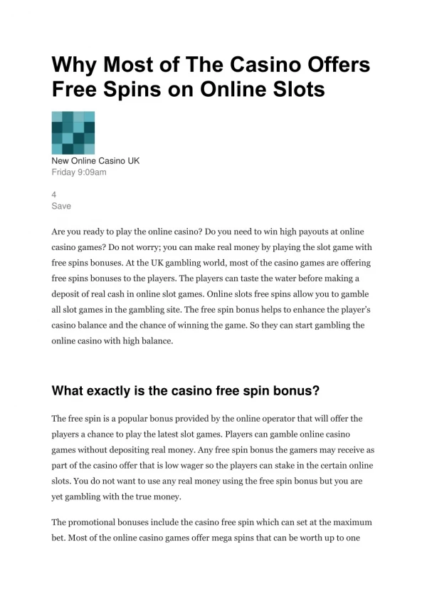 Why Most of The Casino Offers Free Spins on Online Slots