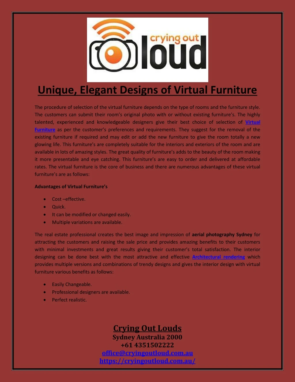 unique elegant designs of virtual furniture