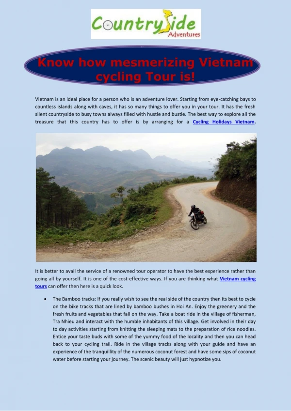 Know how mesmerizing Vietnam cycling Tour is!