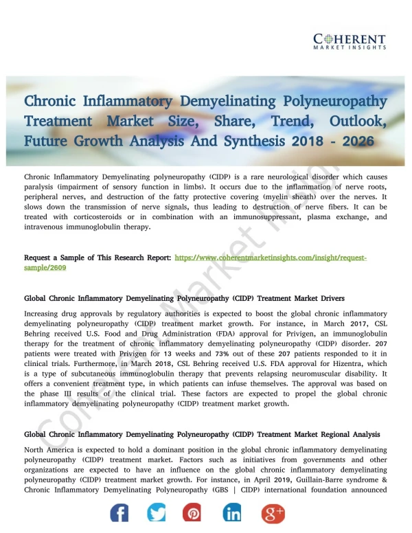 Chronic Inflammatory Demyelinating Polyneuropathy Treatment Market Growth Analysis to 2026