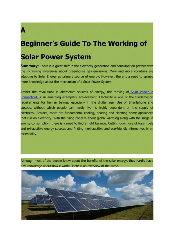 A Beginner’s Guide To The Working of Solar Power System