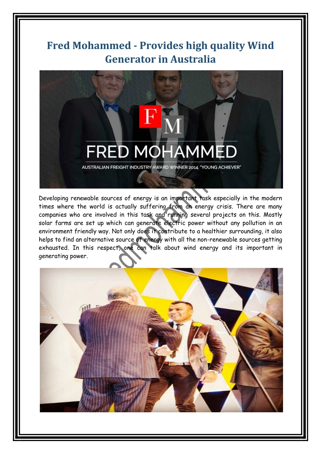 fred mohammed provides high quality wind