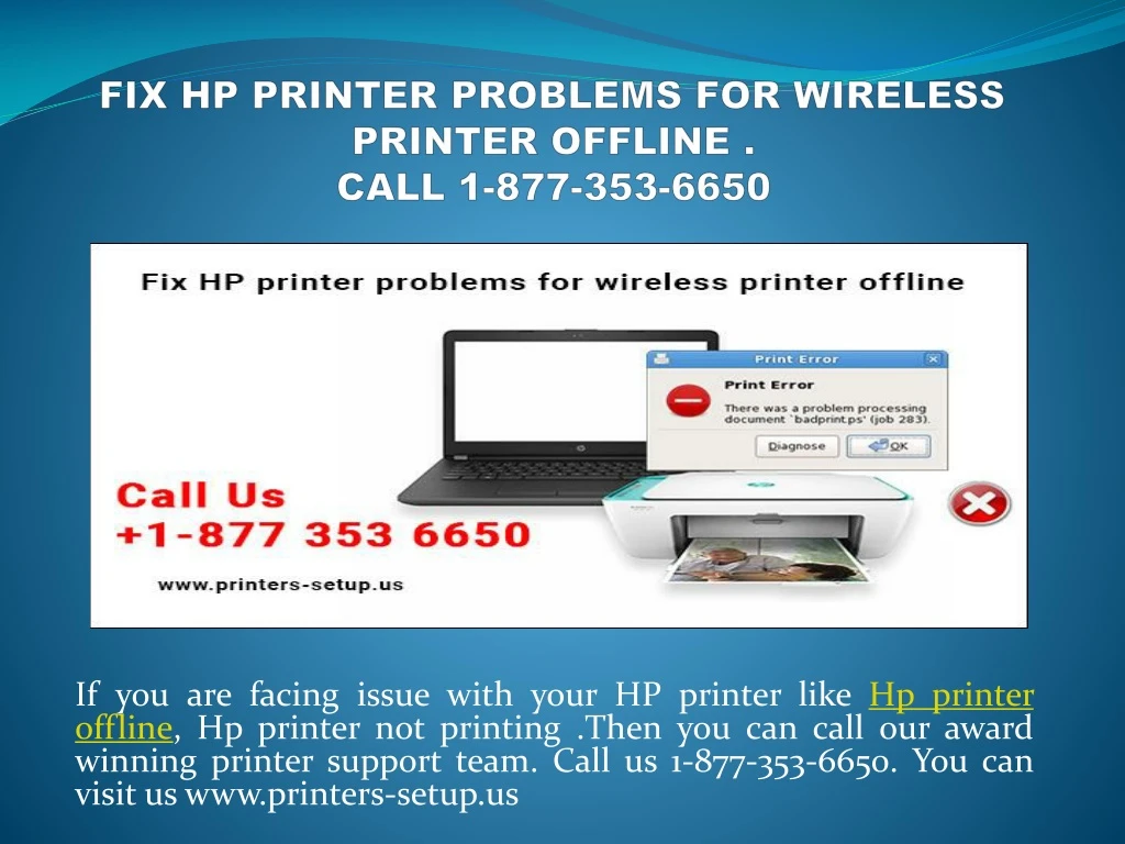 fix hp printer problems for wireless printer offline call 1 877 353 6650