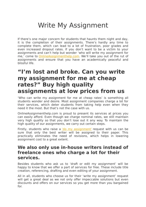 Write My Assignment- Online Assignment Help