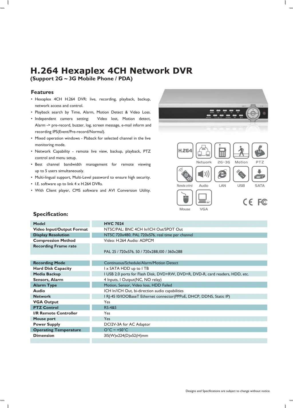 h 264 hexaplex 4ch network dvr support