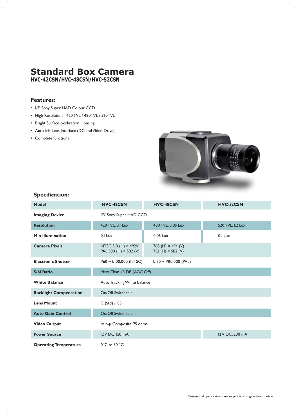 standard box camera hvc 42csn hvc 48csn hvc 52csn