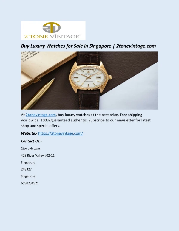 Buy Luxury Watches for Sale in Singapore | 2tonevintage.com
