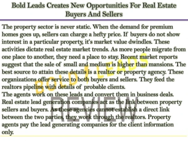 Bold Leads Creates New Opportunities For Real Estate Buyers And Sellers