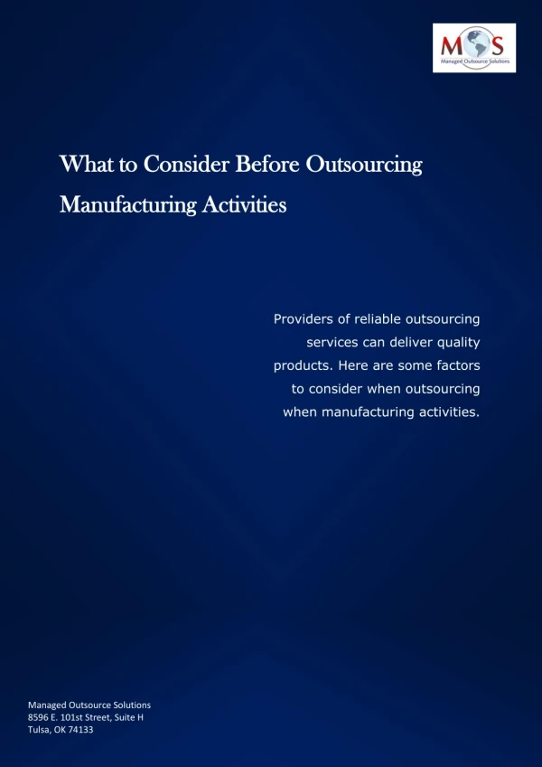 What to Consider Before Outsourcing Manufacturing Activities