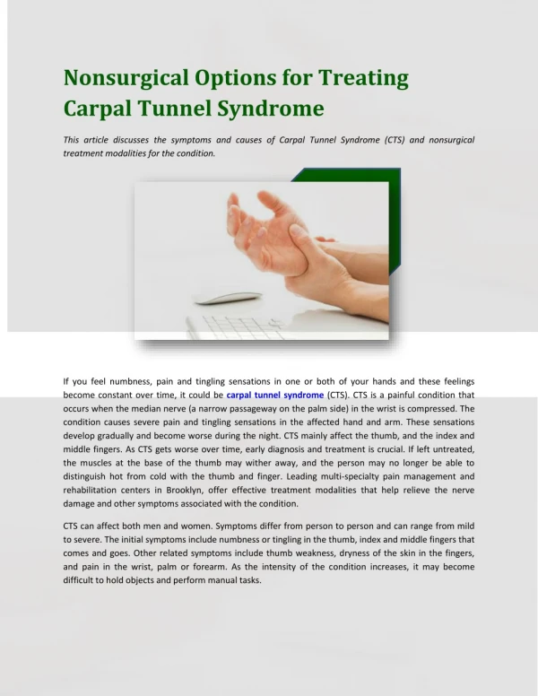 Nonsurgical Options for Treating Carpal Tunnel Syndrome