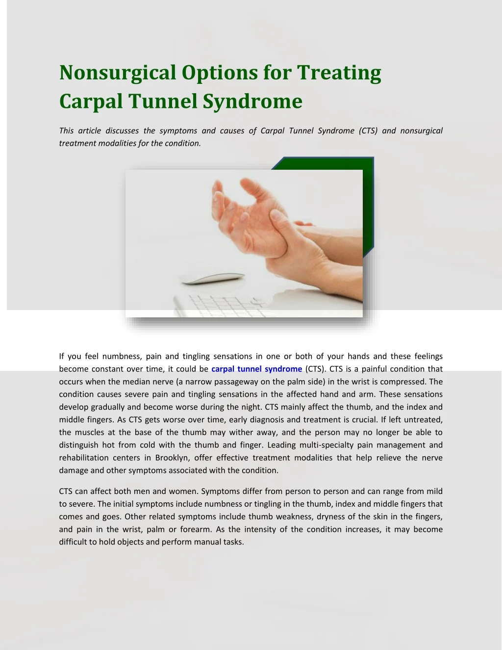 nonsurgical options for treating carpal tunnel