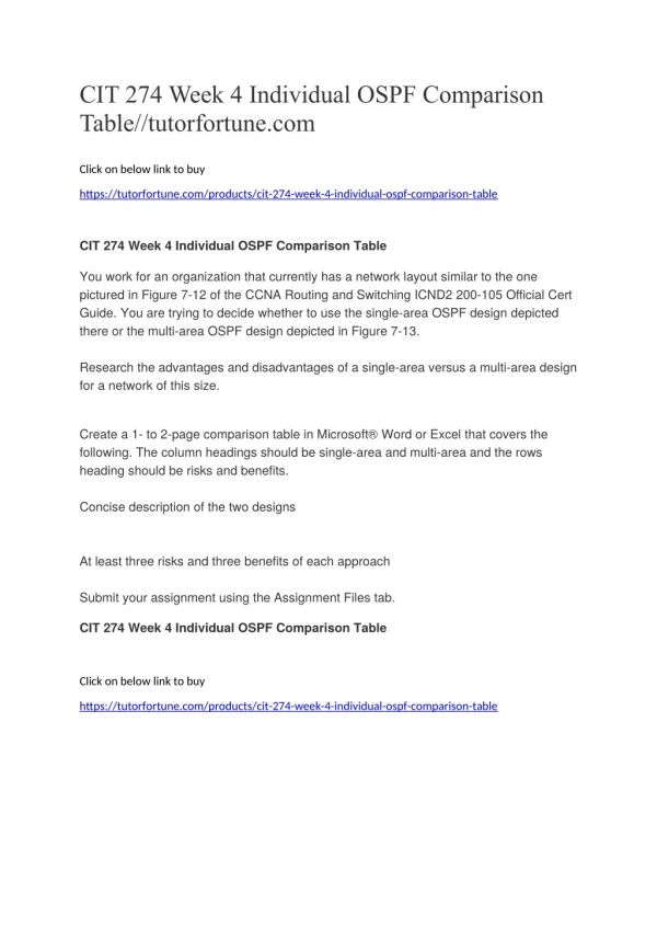 CIT 274 Week 4 Individual OSPF Comparison Table//tutorfortune.com