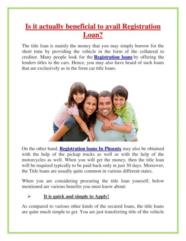Is it actually beneficial to avail Registration Loan