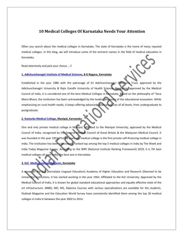 10 Medical Colleges Of Karnataka Needs Your Attention